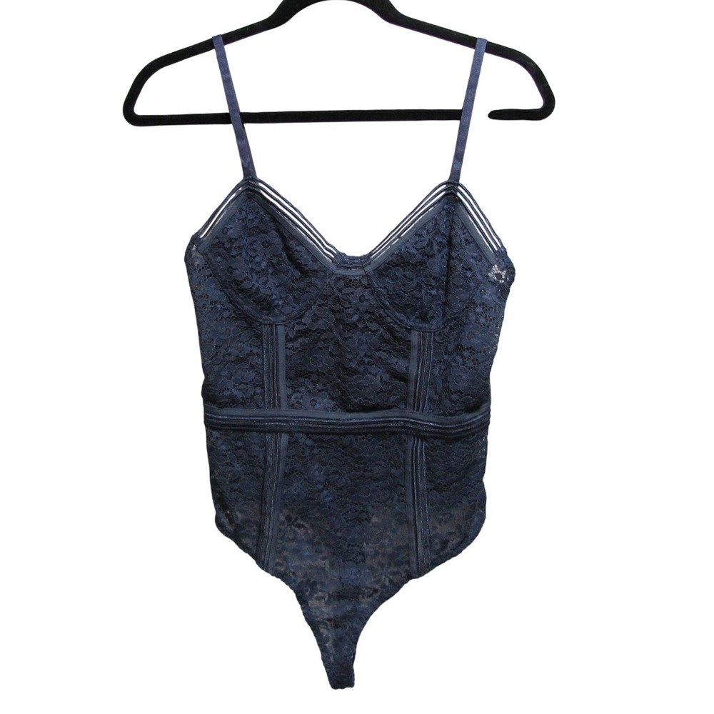 NWT Honey Punch Lace Bustier Teddy Bodysuit Navy Coquette Whimsygoth Y2K Size M